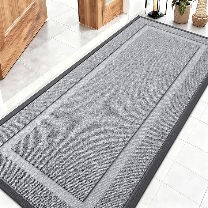 OLANLY Front Door Mat Indoor Outdoor Entrance, Waterproof All-Season, All-Weather Doormat, Sturdy Natural Rubber, Low Profile, Easy Clean Patio Porch Entryway Mat, 59x23, Ash Gray