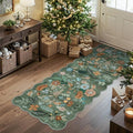 2x5 Washable Kitchen Area Rug: Floral Scalloped Entryway Runner Farmhouse Non-Slip Floor Carpet for Hallway Bathroom Soft Comfort Tile/Hardwood Floors Protection Mat Cute Home Decor(2x5, Floral/Green)