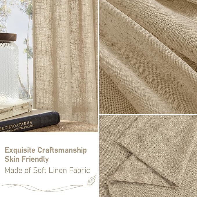 LAMIT Linen Semi Sheer Curtains 96 inches Long 2 Panels Set, Light Filtering Panels Back Tab and Rod Pocket Floor to Ceiling Curtains for Bedroom/Living Room, Brown, 52 x 96 Inch
