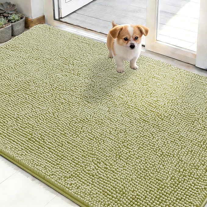 OLANLY Dog Door Mat for Muddy Paws 48x30, Absorbs Moisture and Dirt, Absorbent Non-Slip Washable Doormat, Quick Dry Chenille Mud Mat for Dogs, Entry Indoor Entryway Carpet for Inside Floor, Vanilla