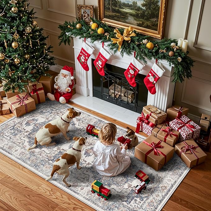 Washable 3x5 Kitchen Area Rugs: Cozy Soft Beside Low Pile Carpet for Living Room Bedroom Indoor Light-weight Doormat Anti-Slip Thin Low-Pile Rug for Entryway Nursery Small Vintage Floor Mat(3x5,Brick)