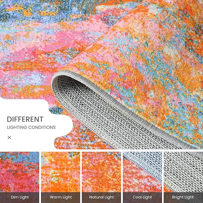 Entrance Rugs Indoor 2x3 Colorful Entry Rug Washable Abstract Rainbow Small Area Rug Non-Slip Low Pile Throw Rugs for Entryway, Kitchen Floor, Front Door Indoor Door Mat, Bathroom, Bedroom Bedside