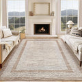 GarveeHome Modern Geometric Area Rug 4x6 Distressed Bordered Washable Non Slip Floor Carpet Non Shedding Thin Soft Low Pile Contemporary Brown Rug for Dining Room, Living Room
