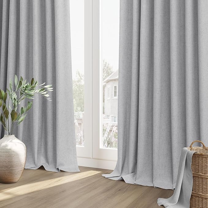 Guken Grey 100% Blackout Curtains 72 Inch Length 2 Panels Set for Living Room Bedroom Back Tab Thermal Insulated Black Out Linen Drapes Room Darkening Window Curtains 72 Inches Long