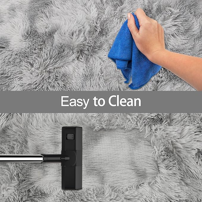 Super Soft Fluffy Living Room Area Rug 2x8 ft Tie-Dyed Light Grey Shaggy Furry Carpet Washable Non-Slip Floor Rugs Bedroom Bedside Nursery Rug Fuzzy Boys Girls Dorm Home Decor Aesthetic