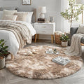 Amdrebio Tie-Dyed Beige Tan Round Circle Area Rug 5Ft for Bedroom, Fluffy Plush Shag Furry Rugs for Kids Room, Living Room Decor Aesthetic, Cute Fuzzy Neutral Carpet for Baby Nursery Playroom Dorm