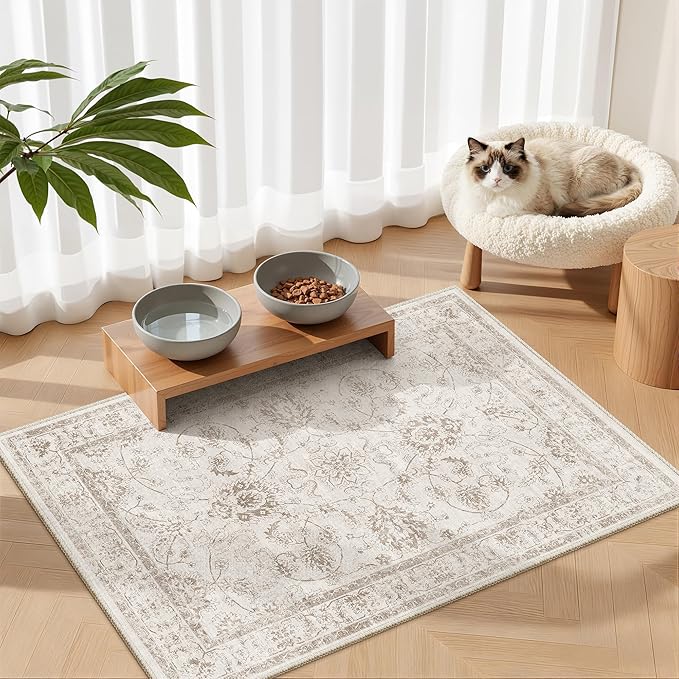 Madane 2x3 Washable Rugs for Entryway, Low Pile Non-Slip Small Area Rug Kitchen Door Mat, Vintage Soft Throw Neutral Rug Floor Mat for Indoor Front Entrance Bathroom Hallway (2 x 3, Brown/Ivory)