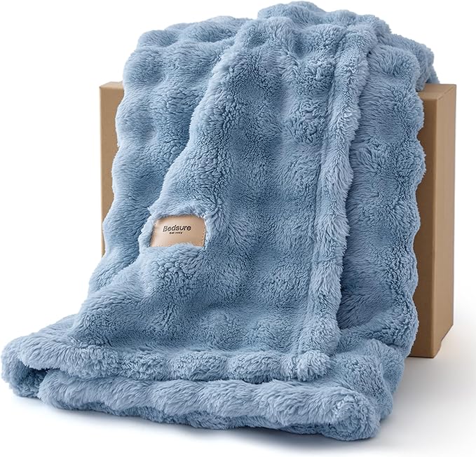Bedsure 3D Fleece Bubble Blanket for Couch - GentleSoft Blue Twin Blanket for Sofa Bed Room Decor - Luxury Soft Cozy Gifts for Kids, Lightweight, All Seasons, Celestial Blue, 60"×80"