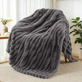Exclusivo Mezcla Fleece Throw Blanket for Couch, Super Soft Striped Jacquard Bed Blanket, Lightweight Fuzzy Cozy for All Seasons, 50x60 Inches, Dark Grey