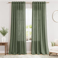 Extra Long Curtain 108 Inches Long 2 Panels Set Back Tab Olive Green Linen Drapes for Living Room Neutral Farmhouse Light Filtering Semi Sheer Linen Curtains 108 Inch Length for Large Window 9 FT