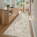 Madane Hallway Rug 3x10, Kitchen Rugs Washable Entryway Rug Vintage Kitchen Runners Non Slip Indoor Area Rug Farmhouse Carpet Runner for Bathroom Living Room Bedroom, Ivory/Brown