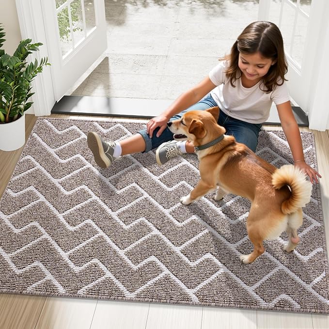 OLANLY Front Door Mat, Non-Slip Rubber Backing, Dirt Resistant and Absorbent, Washable, Easy to Clean Low-Profile Indoor Doormat for Back Door, Entryway, Inside Entrance, 36x24, Khaki