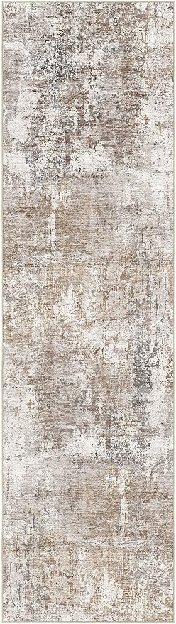 UERMEI 2X8 Washable Runner Rug for Hallway: Soft Neutral Modern Abstract Area Rug - Non-Slip Low Pile Long Throw Indoor Carpet for Kitchen Entryway Kitchen Bedroom Laundry Bathroom - Brown/Grey/Red