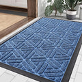 Smiry Front Door Mat Outside Entrance, Heavy Duty Sturdy Natural Rubber Doormat, Trap Dirt and Moisture, Easy Clean Low Profile Mats for Indoor Outdoor Entry, Grid Geometric (29.5x17, Blue)