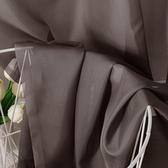 OVZME 2 Panels Sheer Curtains 63 Inches Long Light Weight Soft Voile Drapes, Window Curtain Sheers Elegant Rod Pocket Top for Basement Kitchen Bedroom Living Room, Each is 42W x 63L, Brown Chocolate