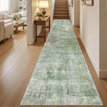 Runner Rug 2x12 Washable Non-Slip Hallway Runner Rugs for Kitchen Bathroom Laundry Room Green/Ivory Vintage Floor Carpet Runners for Hallways Entryway
