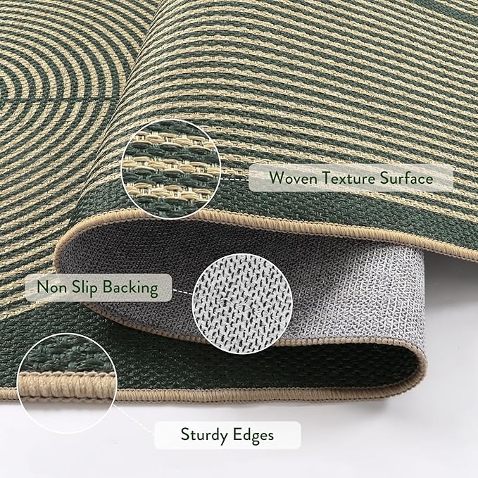 Lahome Enfys Modern Rainbow Easy Jute Kitchen Runner, 2x8 Indoor Outdoor Runner Rug for Hallway Entryway, Farmhouse Dark Green Non Slip Floor Carpet for Bedroom Foyer Laundry Room