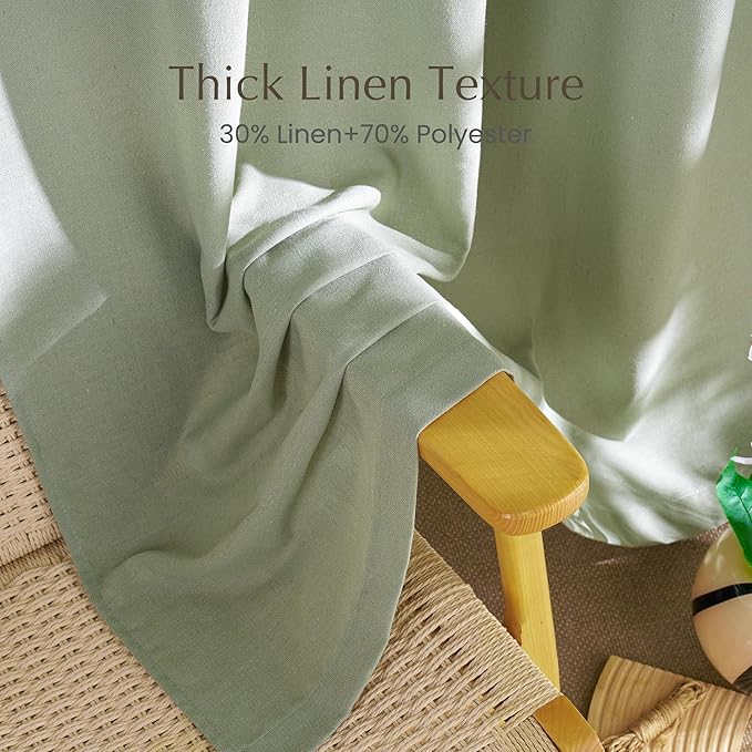 NICETOWN Thick Linen Greyish Green Curtains for Living Room, Grommet Privacy Assured Linen Blend Window Treatments with Light Filtering for Bedroom, W55 x L96, 2 Panels