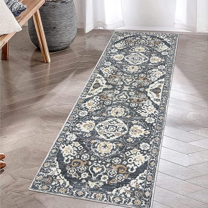 HEBE Hallway Runner Rug 2'x6' Washable Vintage Distressed Area Rugs Non Slip Laundry Rug Runner Boho Floor Carpet Runners for Hallways Entryway Laundry Room Kitchen Bathroom