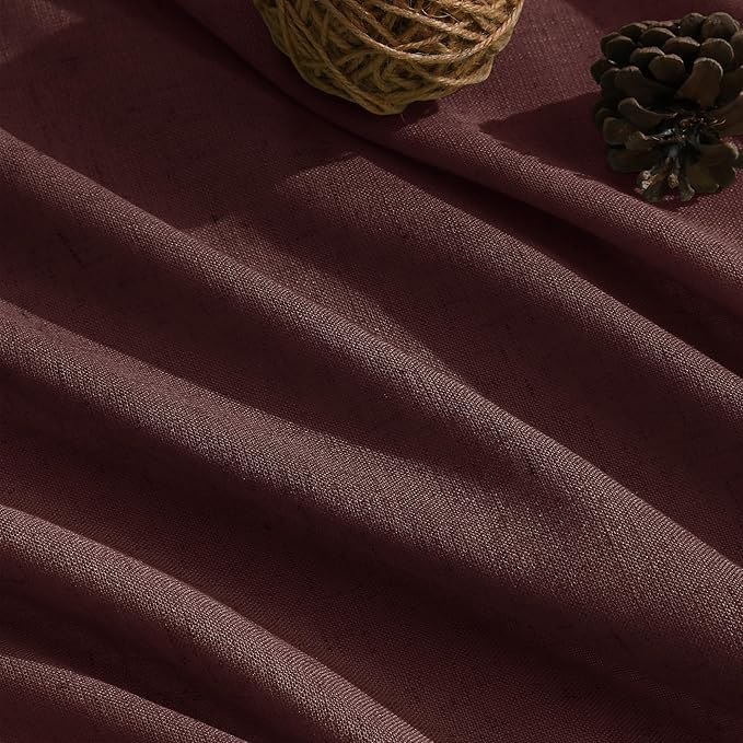 Nanspring Reddish Brown Linen Blend Light Filtering Back Tab Curtains 108 Inches Long, Semi Sheer Privacy Drapes for Living Room & Bedroom, 52x108 inch, 2 Panels
