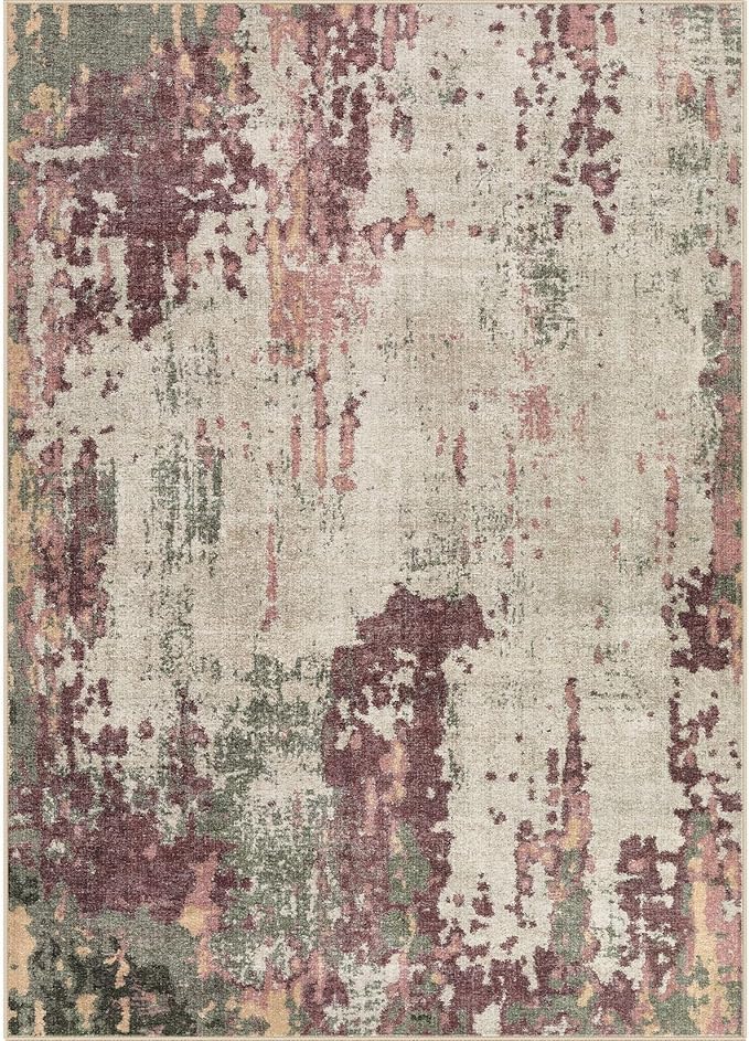 UERMEI 9x12 Area Rug Living Room Rugs - Washable Neutral Modern Abstract Soft Thin Rug Indoor Floor No Slip Rug Carpet for Bedroom Under Dining Table Home Office Decor - Purple/Green/Beige