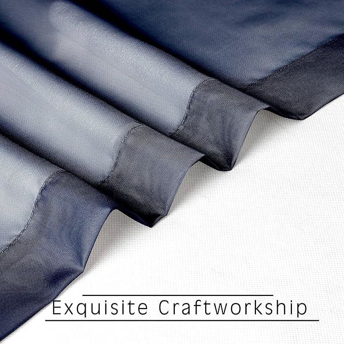 OWENIE Navy Blue Sheer Kitchen Valance for Windows Set of 2, Small Modern Rod Pocket Voile Valance Curtain Window Treatment Decor for Living Room Bathroom Cafe Laundry Basement, 42" W x 14" L