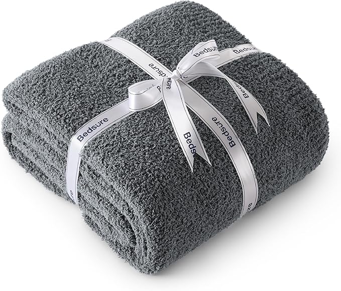 Bedsure Gentlesoft Cozy Knit Throw Blanket - Soft Fluffy Blanket for Couch, Bed, Sofa, Lightweight Warm All Season Plush Blankets, Mothers Day, Birthday Gifts for Women Men, Dark Grey, 50x60 Inches