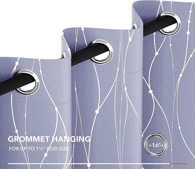 Deconovo Blackout Curtains, Thermal Insulated Soundproof Drapes with Wave Dots Foil Print, 42 x 72 Inch, Set of 2, Machine Washable Window Curtain for Bedroom Living Room Nursery Kitchen, Light Purple