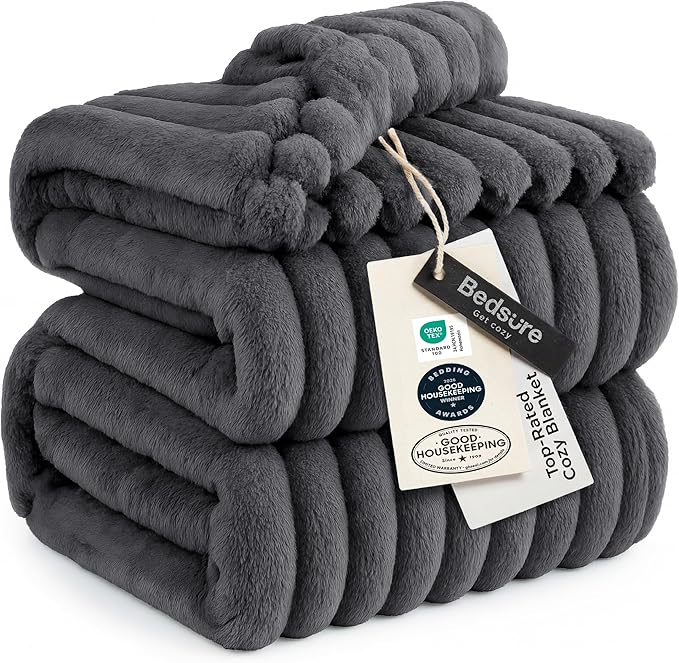 Bedsure GentleSoft Large Fleece Blanket for Bed - Cozy Soft Throw Blankets for Women, Cute Large Throws for Girls, Grey, 120x120 Inches