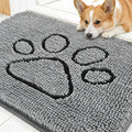 OLANLY Dog Door Mat for Muddy Paws 30x20, Paw Print Design, Absorbs Moisture and Dirt, Absorbent Non-Slip Washable Doormat, Quick Dry Chenille Mud Mat for Dogs, Entry Indoor Entryway Carpet, Grey