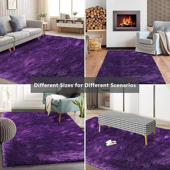 Shag Area Rugs for Bedroom Living Room,6X9 Ultra Soft Purple Fluffy Area Rugs for Dorm, Indoor Carpet Nursery Rugs for Kids Girl Room Home Decor, Purple