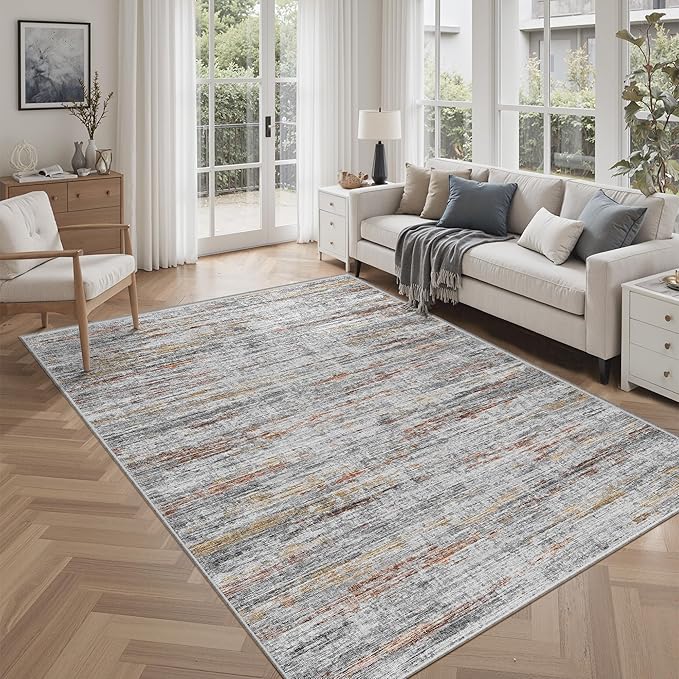 8x10 Area Rugs for Living Room,Modern Abstract Non-Slip Backing Washable Rugs,Soft Thin Large Area Rug，Stain Resistant Carpets for Bedroom Dining Room Home Decor