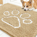 OLANLY Dog Door Mat for Muddy Paws 30x20, Paw Print Design, Absorbs Moisture and Dirt, Absorbent Non-Slip Washable Doormat, Quick Dry Chenille Mud Mat for Dogs, Entry Indoor Entryway Carpet, Beige