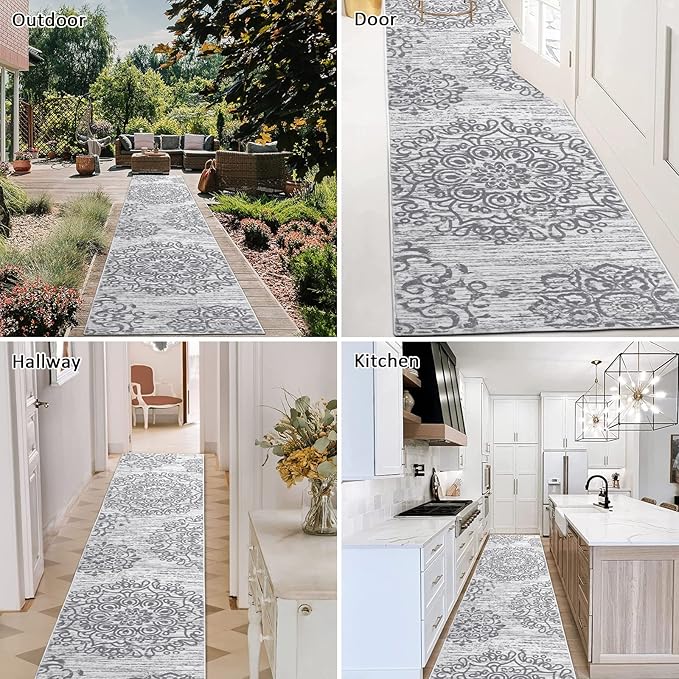 HEBE Hallway Runner Rug 2'x10' Washable Vintage Distressed Area Rugs Non Slip Laundry Rug Runner Boho Floor Carpet Runners for Hallways Entryway Laundry Room Kitchen Bathroom