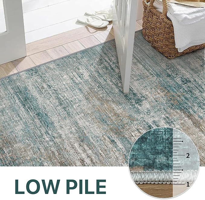 BEIMO Area Rugs 6x9 for Living Room Bedroom, Modern Abstract Machine Washable Rug, Large Soft Low Pile Floor Carpet with Non Slip Backing for Dining Room, Teal/Grey