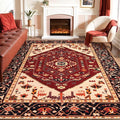 SERISSA Washable Rugs 8x10 Area Rugs, Large Non-Slip Boho Living Room Rug, Ultra Soft Oriental Vintage Red Black Print Distressed Carpet for Dining Room Bedroom Dorm Office Home Decor