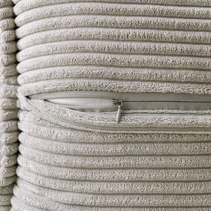 MIULEE Light Grey Corduroy Pillow Covers 16x16 Inch with Splicing Set of 2 Soft Boho Striped Pillow Covers Broadside Decorative Textured Pillowcases for Couch Cushion Bed Livingroom