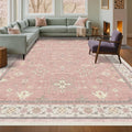 Washable 8x10 Blush Pink Rug for Bedroom Girls Dorm, Floral Retro Living Room Rugs, Soft Thin Low Pile Non Slip Stain Resistant Carpet