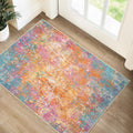 Washable Area Rugs 2'x3' Non-Slip Modern Abstract Soft for Living Room Entryway Bedroom Nursery, Print Pattern, Orange Blue Pink Yellow Colorful
