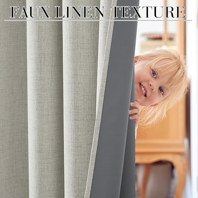 RYB HOME 100% Blackout Cream Curtains, Linen Texture Thermal Insulated Drapes for Bedroom/Living Room/Office/Nuesery, Privacy Farmhouse Full Blackout Window Treatment, W52xL96 Inch Long, 2 Panels