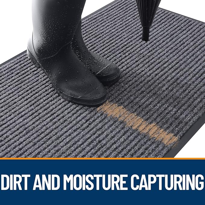 OLANLY Front Door Mat Indoor Outdoor Entrance, Waterproof Heavy Duty Doormat, Fade Resistant, Low Profile, Easy Clean Patio Porch Welcome Floor Mats for Entry, 29.5x17, Grey