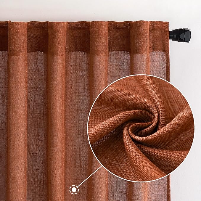 MIULEE Burnt Orange Curtains 72 Inch Length for Bedroom Living Room, Soft Textured Window Drapes Terracotta Rust Boho Fall Decor Semi Sheer Light Filtering Back Tab Rod Pocket Modern, 2 Panels