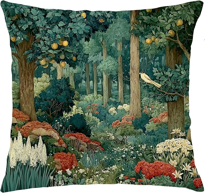 Rustic Forest Green Pillow Covers 18x18 Double-Sided, Cottagecore Summer Lemon Forest Botanical Nature William Morris Inspired Decorative Throw Pillow Covers for Sofa Bed Bedroom Living Room