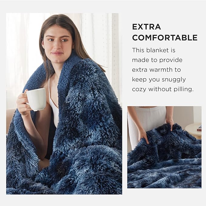 Bedsure GentleSoft Fluffy Tie Dye Navy Blue King Size Blanket for Bed, Thick Soft Sherpa Faux Fur Fleece Bedding Fuzzy Plush Winter Warm Large King Blanket, Cozy Blue Gifts for Men Women, 108x90
