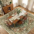RELEANY Area Rugs Square 10ft Washable Non-Slip, Floral Vintage Distress Print Pattern Medallion Carpet for Living Room Bedroom Dining Room, Brick Red Rust Neutral Brown Burnt Orange Green