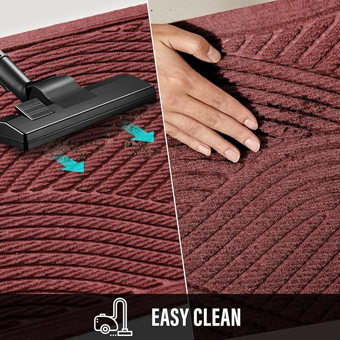 HIYARD Sturdy Front Door Mat, Absorbent Muddy Dirt Resist Welcome Door Mats Outdoor Indoor, Stain and Fade Resistant, Non-Slip Backing Entry Mat Low Profile Doormat for Entryway, 29×17, Red
