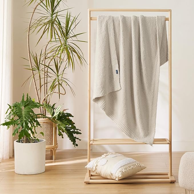 Bedsure Beige Knit Twin Blanket for Couch - Super Soft Cozy Fluffy Throw Blanket, Lightweight Warm Knitted All Season Blankets for Bed Sofa, Mothers Day, Birthday Gifts for Women Men, 60x80 Inches