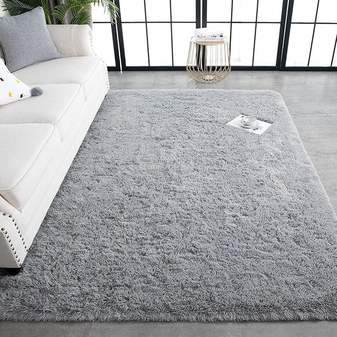 TWINNIS Super Soft Shaggy Rugs Fluffy Carpets, 5x8 Feet, Indoor Modern Plush Area Rugs for Living Room Bedroom Kids Room Nursery Home Decor, Upgrade Anti-Skid Rectangular Fuzzy Rug, Grey