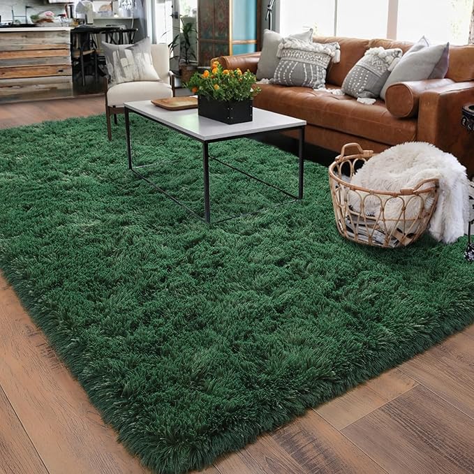 Rugs for Living Room 6x9, Soft Shaggy Modern Shag Area Rug for Bedroom, Upgrade Non-Slip Plush Fluffy Carpet for Kids Boys Girls Room Home Decor Aesthetic, Blackish Green