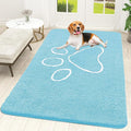 OLANLY Dog Door Mat for Muddy Paws 59x35, Paw Print Design, Absorbs Moisture and Dirt, Absorbent Non-Slip Washable Doormat, Quick Dry Chenille Mud Mat for Dogs, Entry Indoor Entryway Carpet, Blue